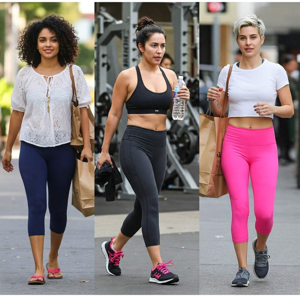 Celebrities wearing stylish capri leggings.