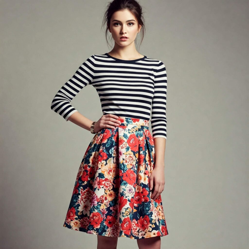 Striped Top Floral Skirt Outfit