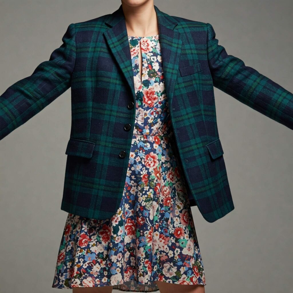 Plaid Blazer Floral Dress Layering