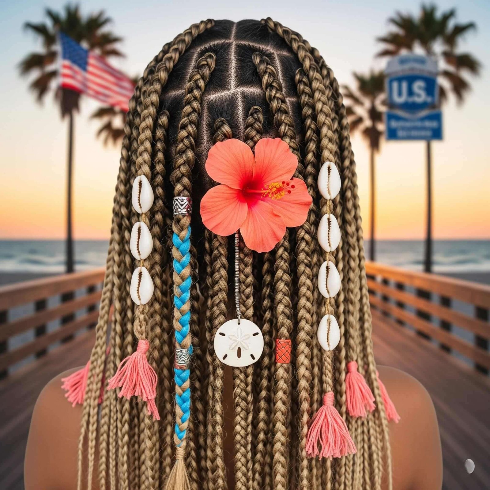 Bohol knotless braids with seashell beads