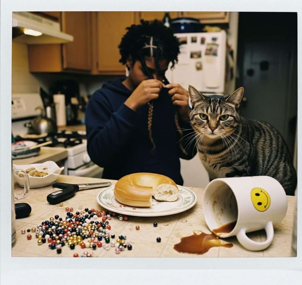Messy Kitchen Braid: A '90s Polaroid of Chaos