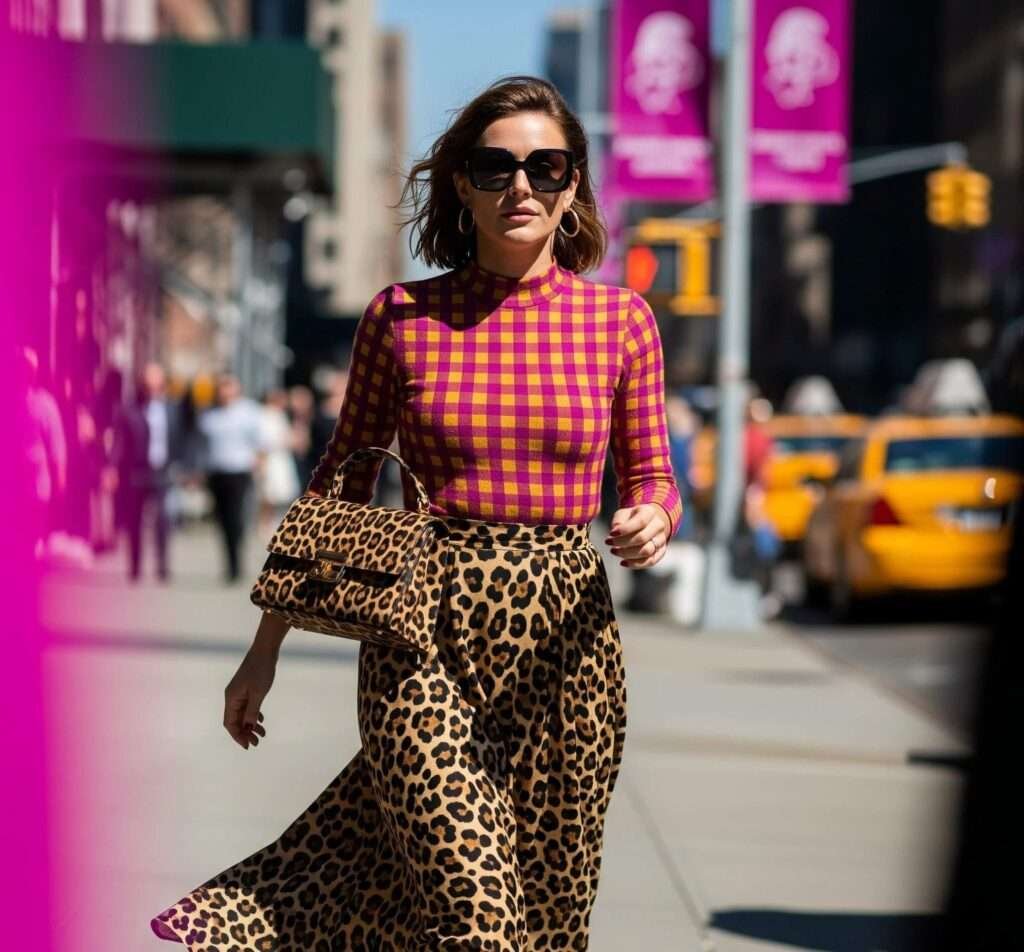 Leopard-Print Skirt & Gingham Top Street Style