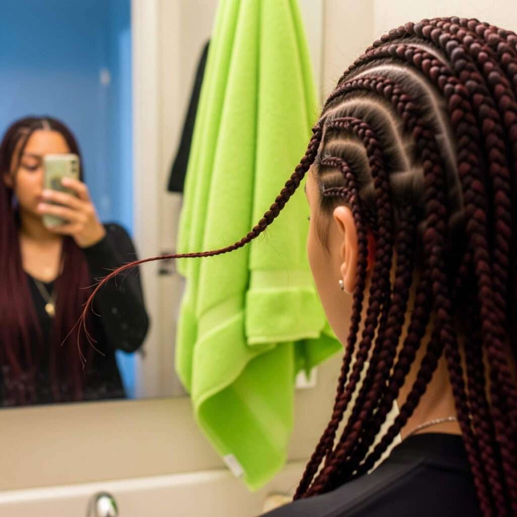 Bathroom selfie: Bohol knotless braids with stray strand