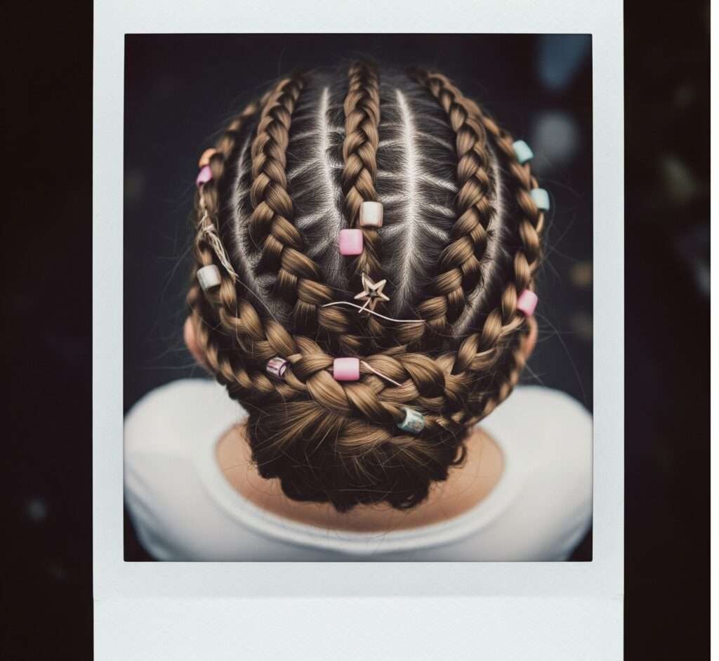 Boho Braid Updo with Beads - Vintage Polaroid Style.