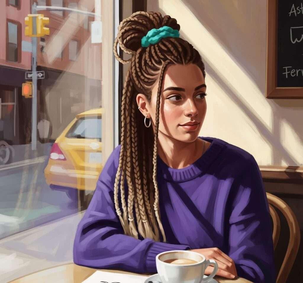 Astoria Cafe Boho Braids: A Dreamy Digital Painting