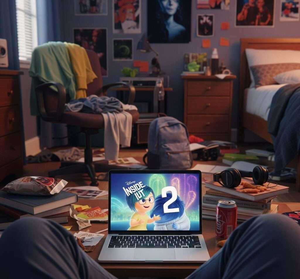Inside Out 2 Trailer on Laptop in Teen Bedroom