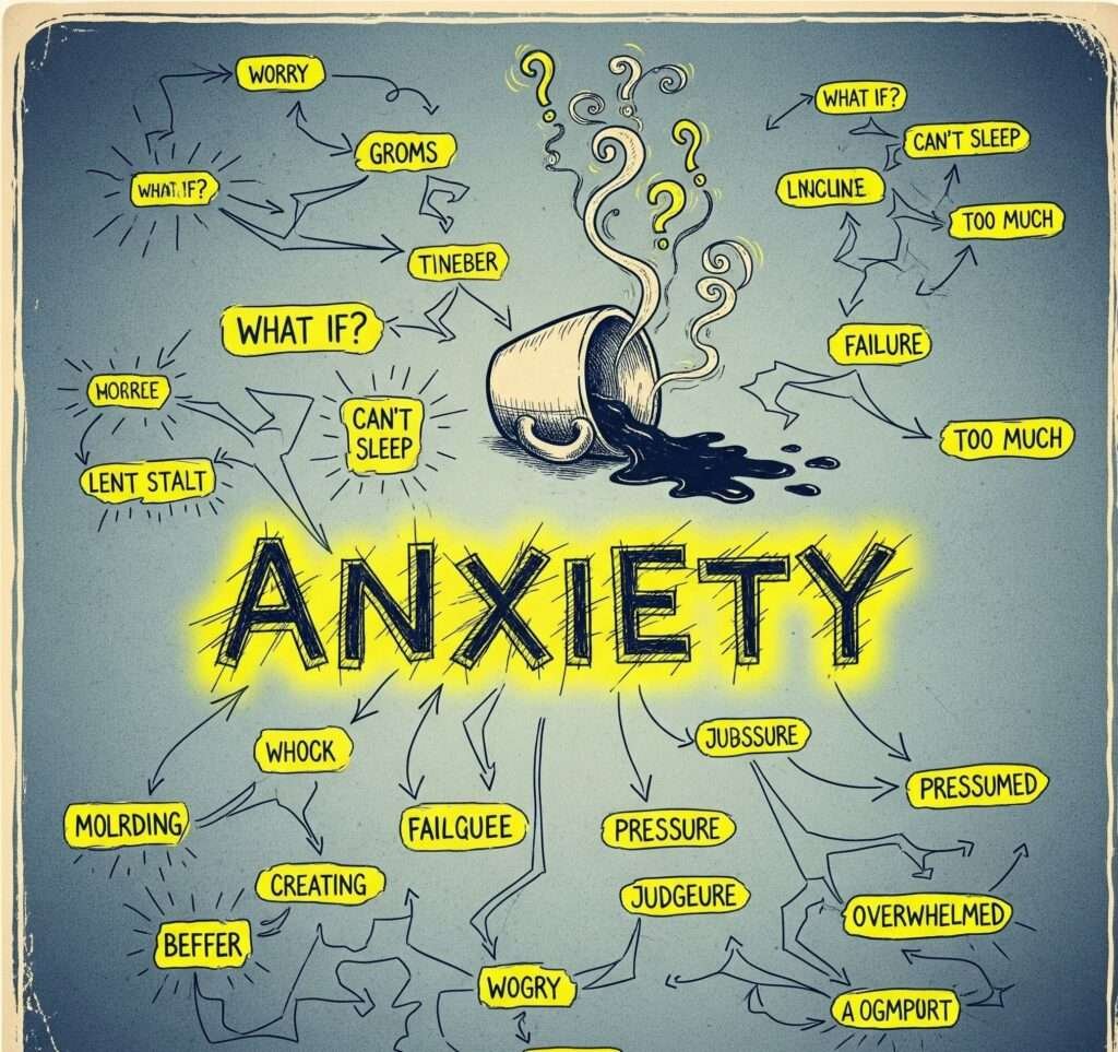 Chaotic Mind Map: A Vintage Illustration of Anxiety