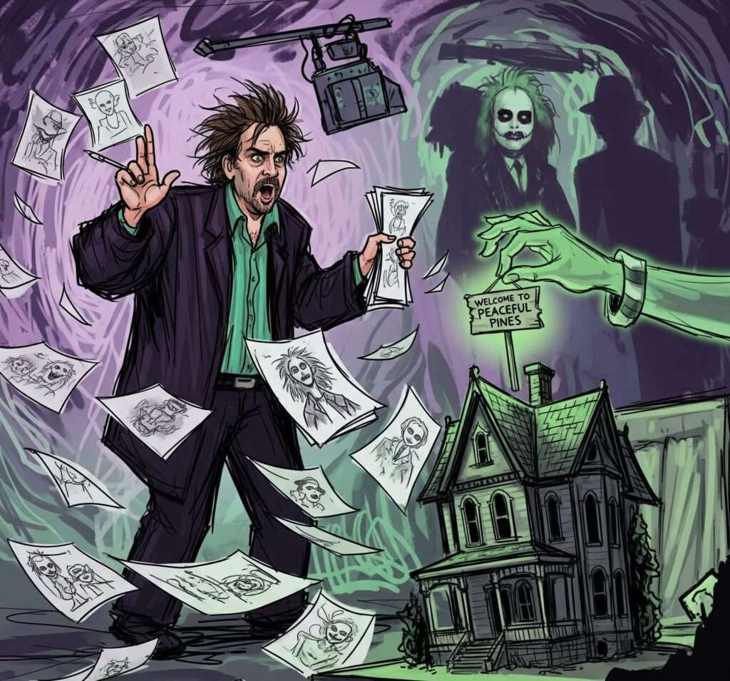 Chaotic Digital Sketch of Tim Burton on Beetlejuice Set