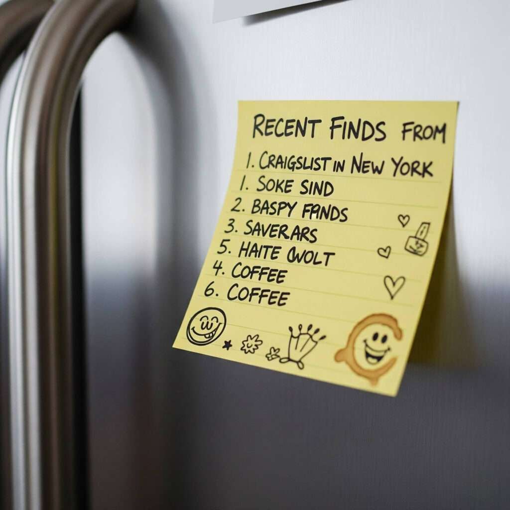 Sticky note on fridge listing Craigslist NYC haul