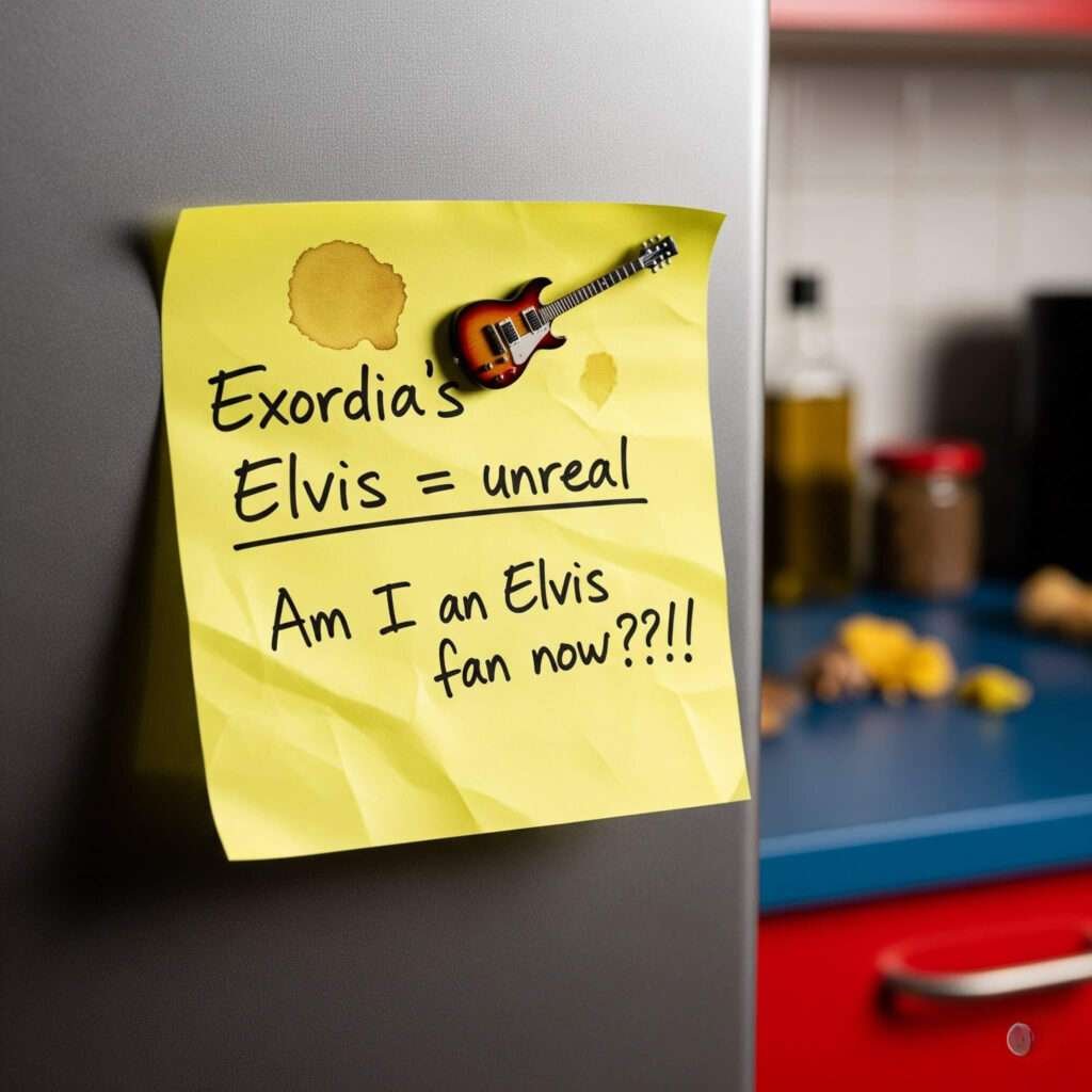 Crumpled sticky note with Elvis thoughts.
