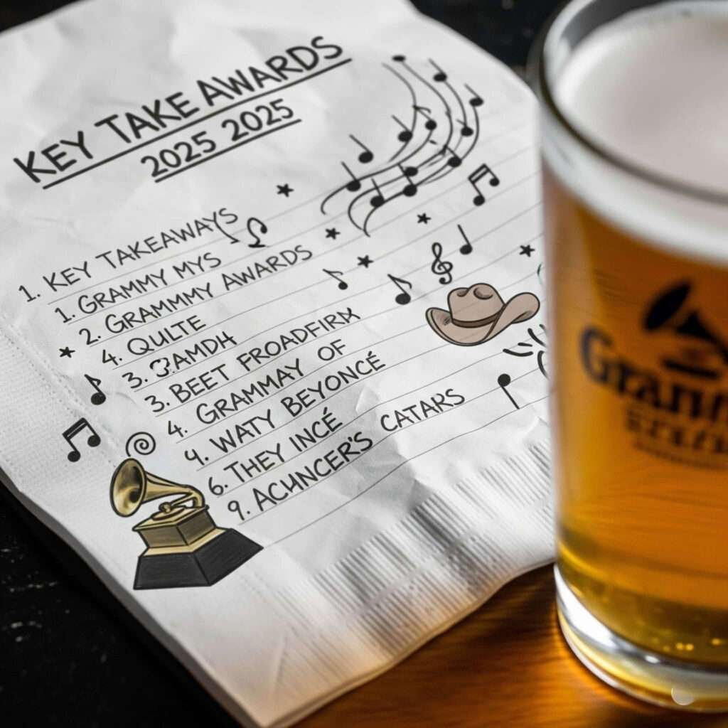 Crumpled napkin with GRAMMY takeaways, doodles