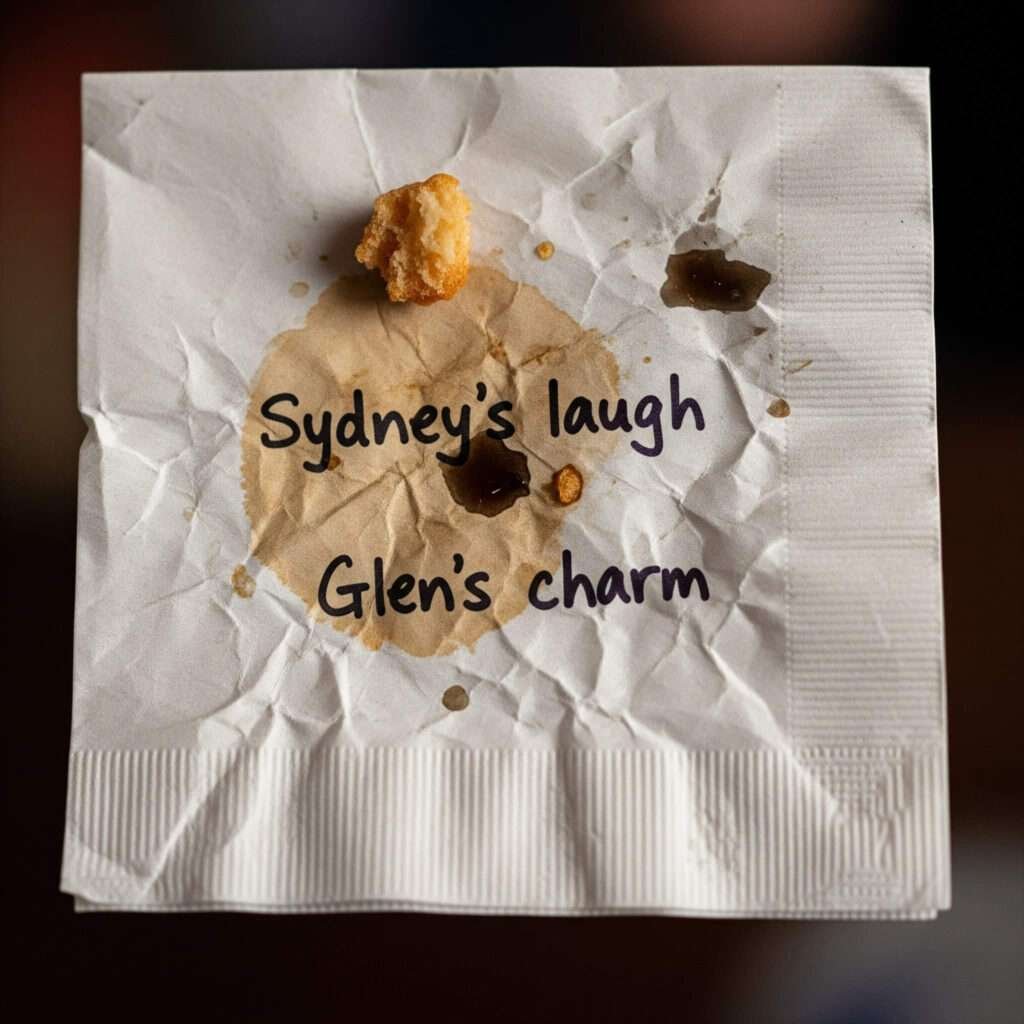 Crumpled Napkin with "Sydney's Laugh" & "Glen's Charm"