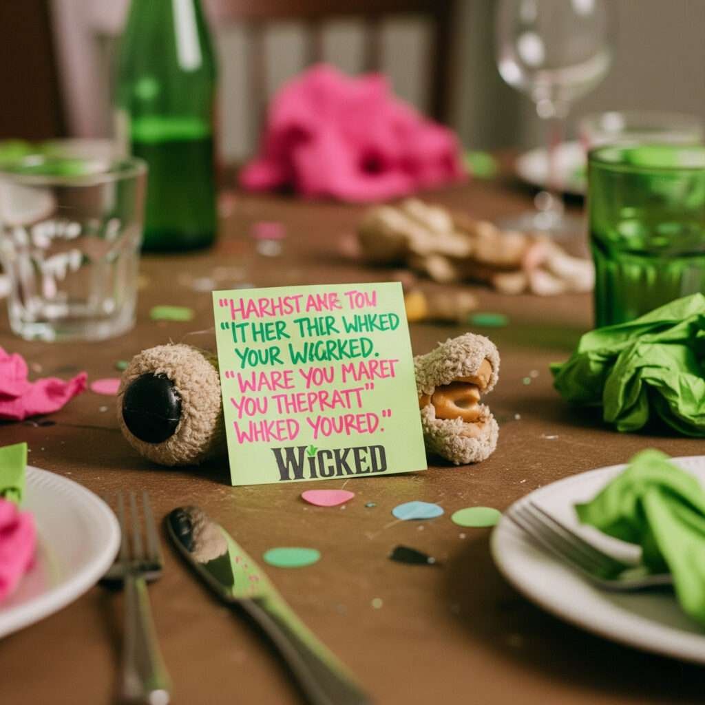 Crumpled sticky note with Wicked quotes