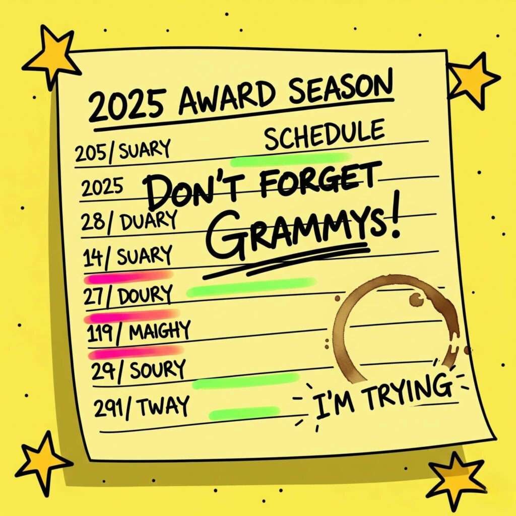 Hand-drawn sticky note with award season