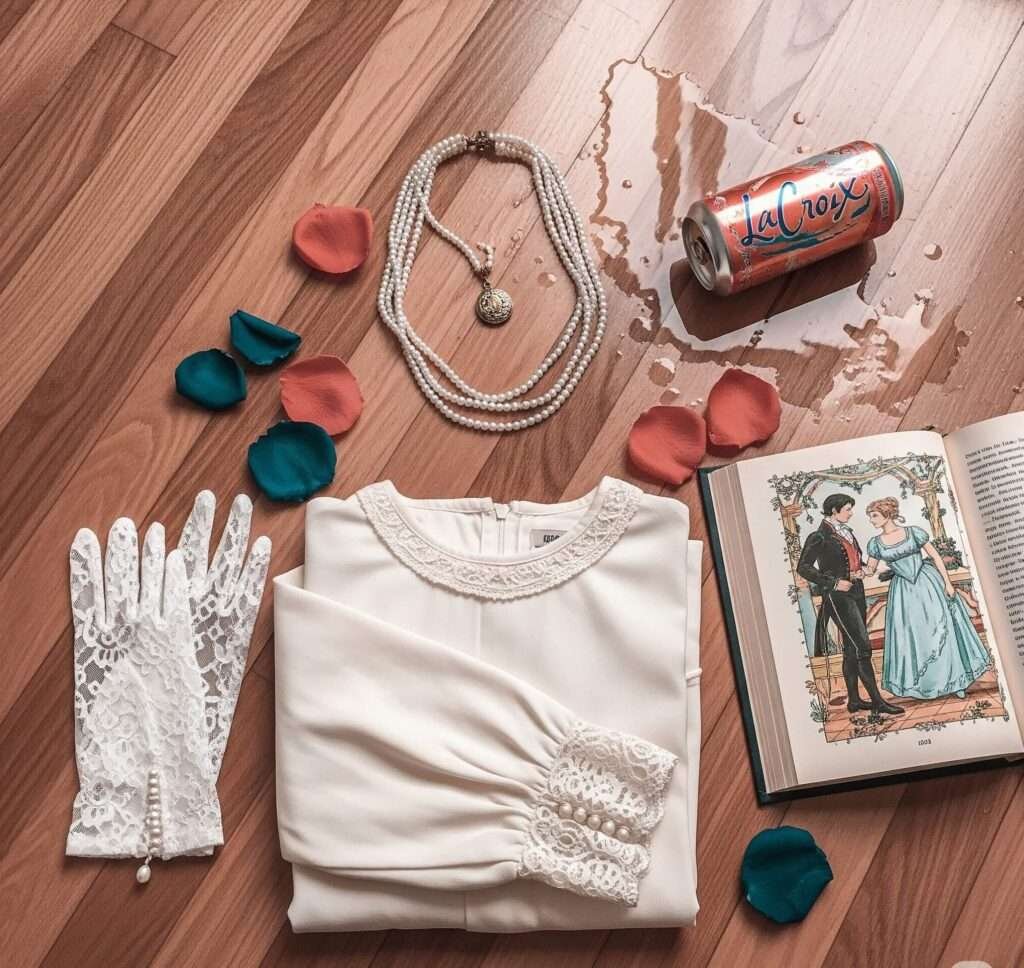 My Regency core fashion haul, spread out on my messy Seattle floor
