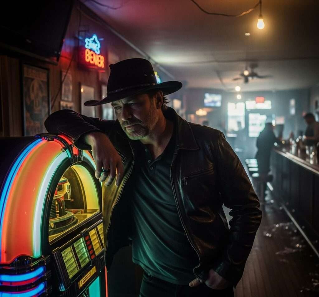 Moody Jukebox Shot of a Stetson-Wearing Celeb