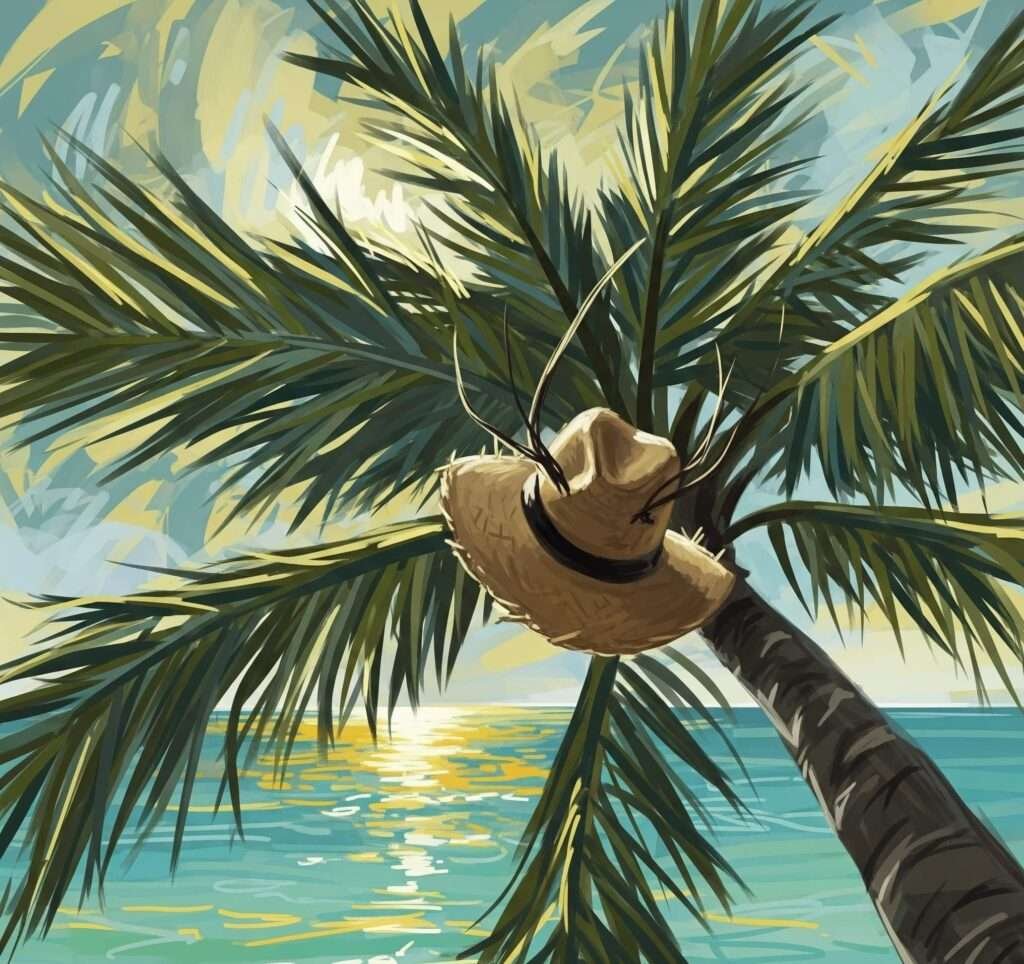 Tangled Straw Hat in Palm Tree