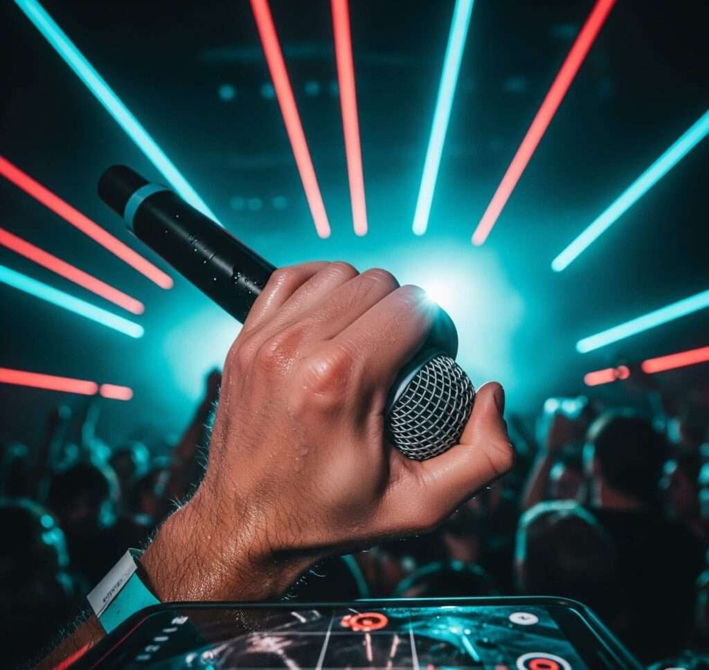 Concert Vibe: Sweaty Hand Holding Mic