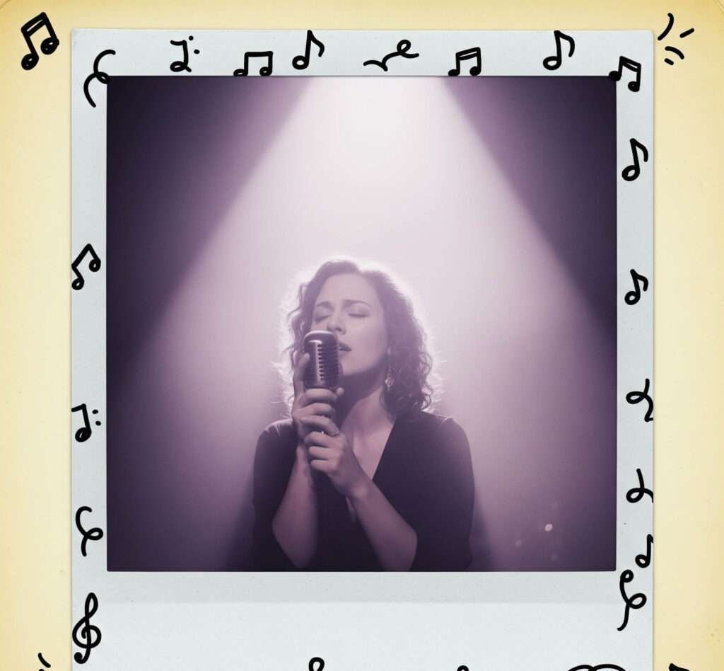 Singer in Spotlight: Vintage Polaroid & Music Note Art