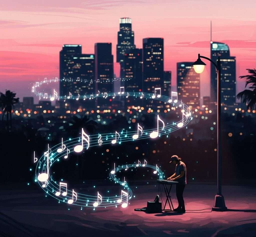 L.A. Nightscape: Synth Busker & Digital Notes