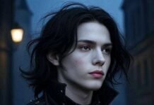 The Rise of Neo-Medievalism: When Gothic Romance Meets Streetwear A person in a black studded leather jacket and layered necklaces stands in front of a medieval castle at dusk, blending gothic romance with modern streetwear in the Neo-Medievalism trend.