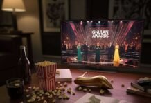 Which Films & Series Are Award Show Favorites in 2025? The Hype Is Real Cluttered coffee table with popcorn, TV, notebook