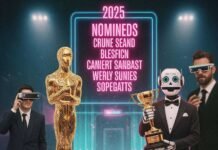 Award Season 2025: Dates, Predictions & Who’s Already Dominating the Buzz Futuristic awards ceremony with robot, AR glasses